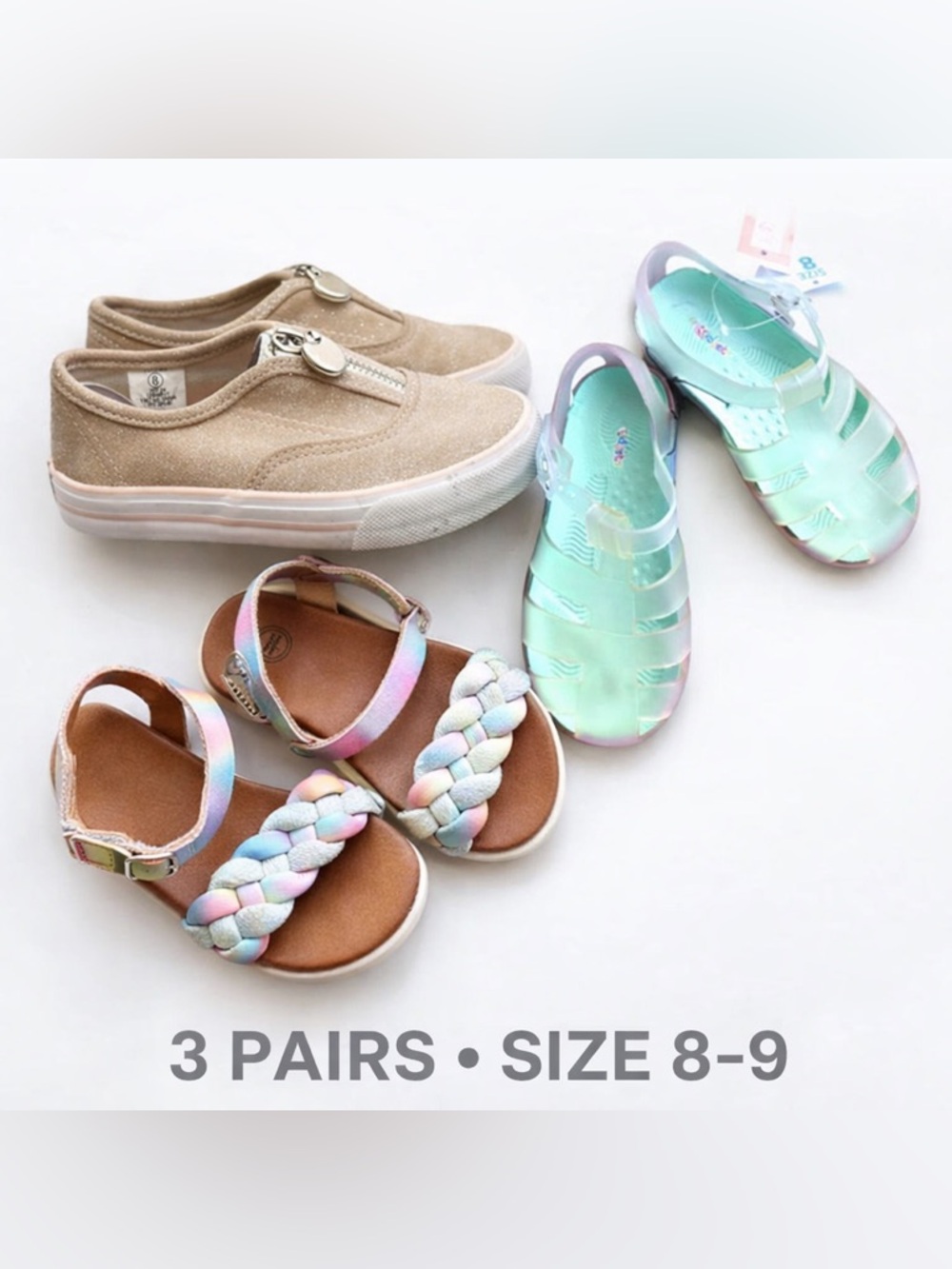 Girls Shoe Bundle Size 8-9 Sandals Jelly Summer Lot 3 Pairs